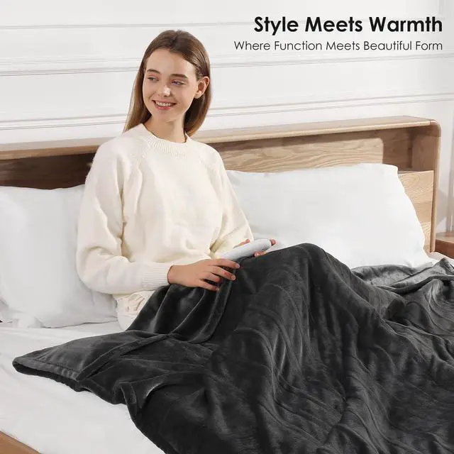 Alt view image 6 of 7 - Heated Blanket Full Size Electric Blanket 72" X 84" with 5 Heating Level & 10 Hour Auto Off, Ultra-Warm Selected Flannel Heating Blanket for Adults, Machine Washable, Gifts for Grandma(Charcoal Grey)