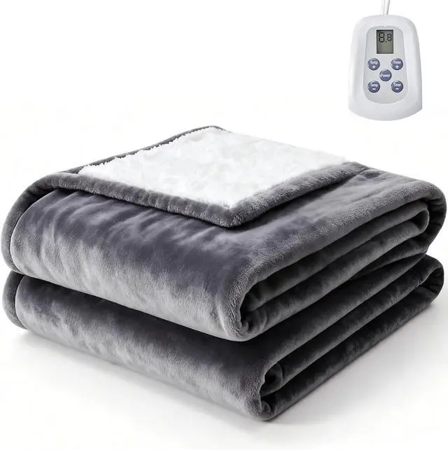 Main image of Heated Blanket Throw, 50''x60'' Heating Electric Blanket with 4 Heat Levels, Washable Dual-Sided Flannel & Sherpa Fabric Electric Throw Blanket Warmer for Office Home Use, Grey