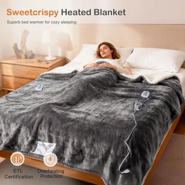 Alt view image 2 of 7 - Heated Blanket Throw, 50''x60'' Heating Electric Blanket with 4 Heat Levels, Washable Dual-Sided Flannel & Sherpa Fabric Electric Throw Blanket Warmer for Office Home Use, Grey
