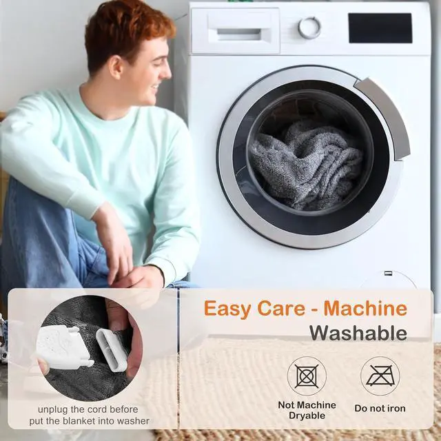 Alt view image 5 of 7 - Heated Blanket Throw, 50''x60'' Heating Electric Blanket with 4 Heat Levels, Washable Dual-Sided Flannel & Sherpa Fabric Electric Throw Blanket Warmer for Office Home Use, Grey