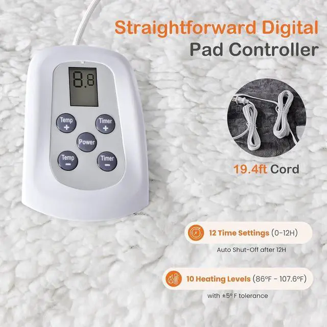 Alt view image 6 of 7 - Heated Blanket Throw, 50''x60'' Heating Electric Blanket with 4 Heat Levels, Washable Dual-Sided Flannel & Sherpa Fabric Electric Throw Blanket Warmer for Office Home Use, Grey