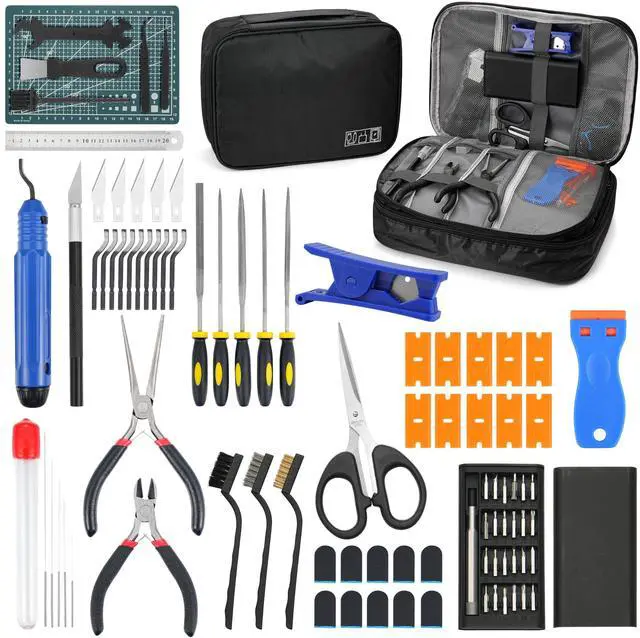 Main image of 80-in-1 3D Printer Tools Kit with Cutting Mat, Storage Bag, Nozzle Cleaner, Deburring Tool, Tweezers, Pliers, Scrapers, Blades Complete Accessories Set for FDM/SLA 3D Print Cleaning & Finishing