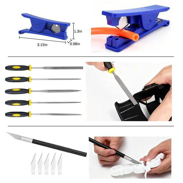 Alt view image 5 of 6 - 80-in-1 3D Printer Tools Kit with Cutting Mat, Storage Bag, Nozzle Cleaner, Deburring Tool, Tweezers, Pliers, Scrapers, Blades Complete Accessories Set for FDM/SLA 3D Print Cleaning & Finishing