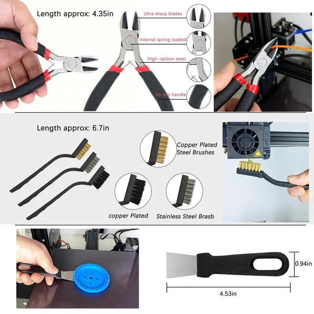 Alt view image 6 of 6 - 80-in-1 3D Printer Tools Kit with Cutting Mat, Storage Bag, Nozzle Cleaner, Deburring Tool, Tweezers, Pliers, Scrapers, Blades Complete Accessories Set for FDM/SLA 3D Print Cleaning & Finishing