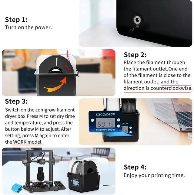 Alt view image 4 of 7 - 3D Printer Filament Dryer Box, Comgrow 3D Filament Storages, Keeping Filaments Dry During 3D Printing, Compatible with 1.75mm/2.85mm PLA ABS Material, Filament Dehydrator, Spool Holder