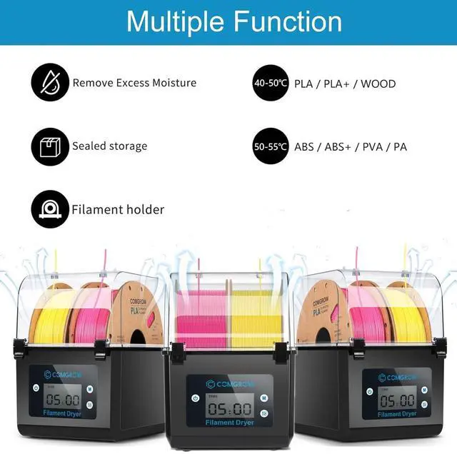 Alt view image 6 of 7 - 3D Printer Filament Dryer Box, Comgrow 3D Filament Storages, Keeping Filaments Dry During 3D Printing, Compatible with 1.75mm/2.85mm PLA ABS Material, Filament Dehydrator, Spool Holder