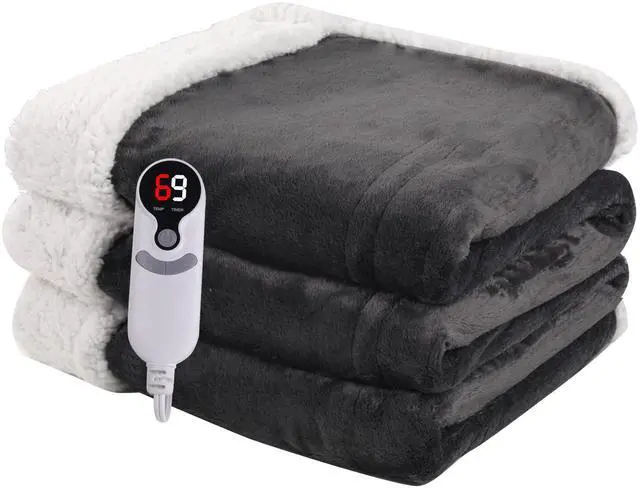 Main image of Heated Blanket Electric Blanket Full Size 72''x84'' with 9 Heating Levels, 1-10 Hour Auto Shut Off, Machine Washable, Flannel & Sherpa Soft Warming Blanket for Couch, Bed, Office - Dark Grey