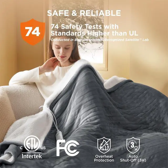 Alt view image 6 of 7 - Heated Blanket Throw Blanket - Fast Heating Electric Blanket, Soft Flannel Heated Throw with 4 Time Settings, 6 Heating Settings, Warm Gifts for Grandma & Grandpa & Seniors (50x60, Grey)