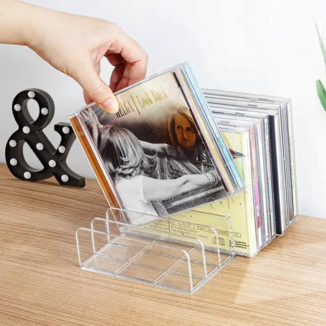 Alt view image 2 of 6 - CD Holder 2 Pack, Clear Acrylic CD Organizers, CD Display Rack Holds up to 14 Standard CD Cases for Media Shelf Storage and Organization