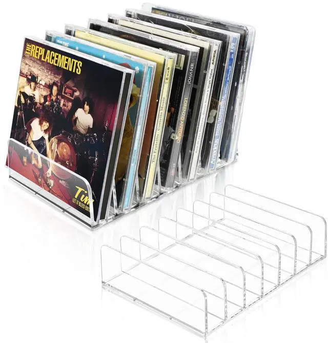 Main image of CD Holder 2 Pack, Clear Acrylic CD Organizers, CD Display Rack Holds up to 14 Standard CD Cases for Media Shelf Storage and Organization