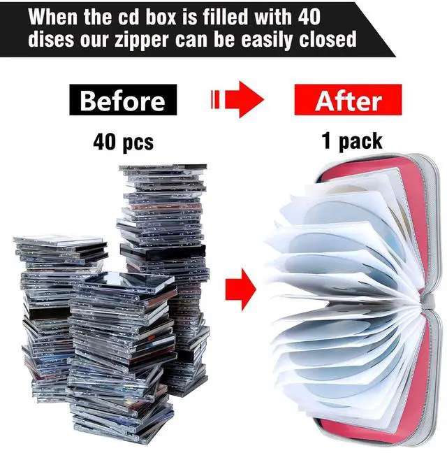 Alt view image 4 of 6 - CD Case, 40 Capacity CD/DVD Case Holders Wallet Hard Plastic DVD Disc Cases Storage Binder for Car Home Office Travel (Pink)