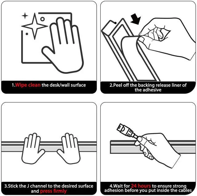 Alt view image 5 of 7 - 94.2in Cable Management, Cable Organizer,Adhesive Mount Cord Organizer for Desk, Cord Organizer, No-Drill Desk Wire Management for Home Office, Baby proofing, Black