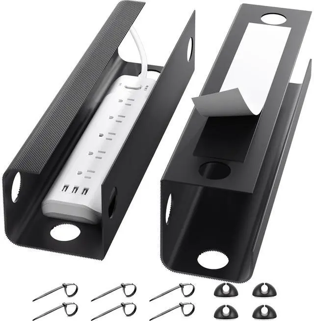Main image of 2 Pack Cable Management Under Desk, 31.5 in Under Desk Cable Management Tray,Cord Hider,Cord Organizer, No Screw Wire Management for Office and Home, Black