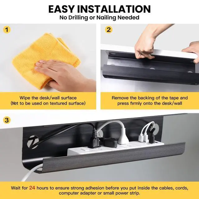 Alt view image 3 of 7 - 2 Pack Cable Management Under Desk, 31.5 in Under Desk Cable Management Tray,Cord Hider,Cord Organizer, No Screw Wire Management for Office and Home, Black