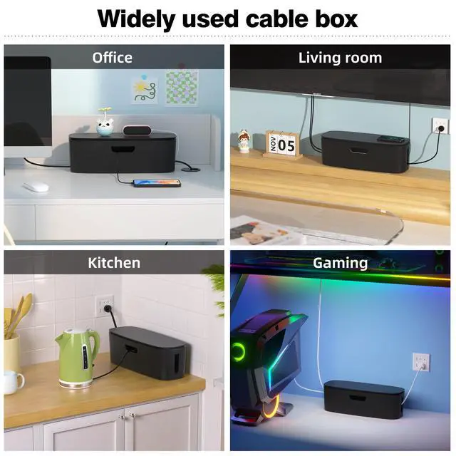 Alt view image 7 of 7 - Cable Management Box - Large Cord Organizer Box to Hide Power Strip & Under Desk, TV Computer Wires Cable Organizer Box with Baby Proofs, Desk Cord Organizer for Home/Office - Black