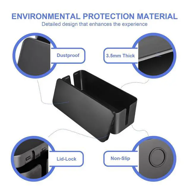 Alt view image 3 of 7 - Cable Organizer Box Set of Three, Power Cover Cord Holder Surge Protector for Desk (Black)