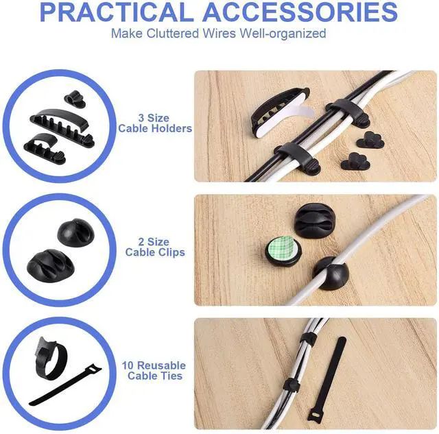 Alt view image 4 of 7 - Cable Organizer Box Set of Three, Power Cover Cord Holder Surge Protector for Desk (Black)