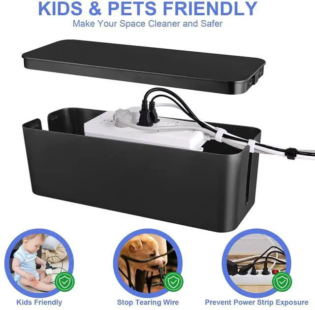 Alt view image 5 of 7 - Cable Organizer Box Set of Three, Power Cover Cord Holder Surge Protector for Desk (Black)