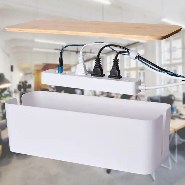 Alt view image 2 of 7 - 2 Pack Large Cable Management Box Wooden Style Cord Organizer and Cover for TV Wires, Computer, Router, USB Hub and Under Desk Power Strip Safe ABS Material and Baby-Pets Proof Lock (White)