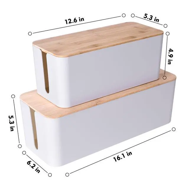 Alt view image 3 of 7 - 2 Pack Large Cable Management Box Wooden Style Cord Organizer and Cover for TV Wires, Computer, Router, USB Hub and Under Desk Power Strip Safe ABS Material and Baby-Pets Proof Lock (White)