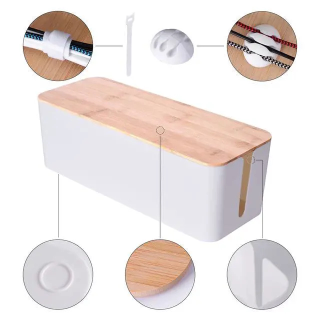 Alt view image 5 of 7 - 2 Pack Large Cable Management Box Wooden Style Cord Organizer and Cover for TV Wires, Computer, Router, USB Hub and Under Desk Power Strip Safe ABS Material and Baby-Pets Proof Lock (White)