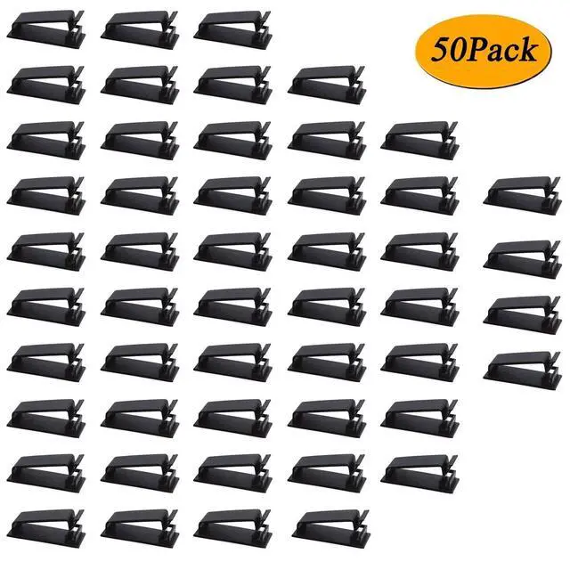 Alt view image 7 of 7 - 50Pcs Self Adhesive Cable Management Clips, Cable Organizers Wire Clips Cord Holder for TV PC Ethernet Cable under Desk Home Office (Black)