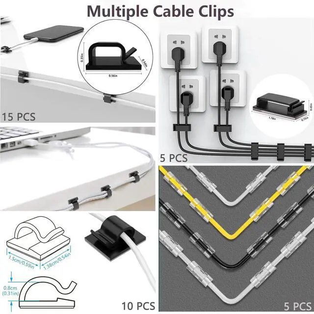 Alt view image 4 of 7 - 327 PCS Cable Management Kit 4 Cable Cable Sleeves,65 Cable Clips with 13Cord Holders,25 Roll Cable Organizer Straps,200 Fastening Cable Ties,20 Cable Zip Tie Mounts for Computer (Black)