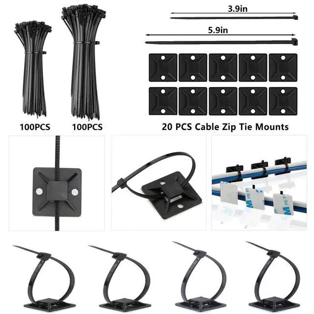 Alt view image 6 of 7 - 327 PCS Cable Management Kit 4 Cable Cable Sleeves,65 Cable Clips with 13Cord Holders,25 Roll Cable Organizer Straps,200 Fastening Cable Ties,20 Cable Zip Tie Mounts for Computer (Black)