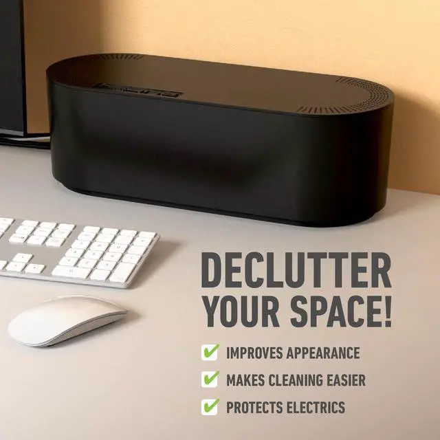 Alt view image 2 of 7 - Cable Management Box, Power Strip Holder, Floor Outlet Hiders, Desk Cord Organizer, Cover TV Wires, Wire Storage, Extension Hider, Office Concealer for Cords, Baby Proof Cables - Large, Black