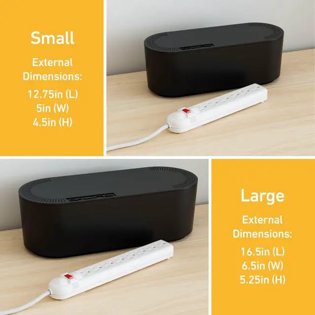 Alt view image 4 of 7 - Cable Management Box, Power Strip Holder, Floor Outlet Hiders, Desk Cord Organizer, Cover TV Wires, Wire Storage, Extension Hider, Office Concealer for Cords, Baby Proof Cables - Large, Black