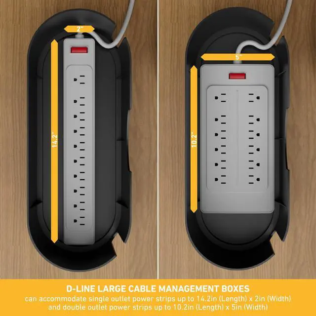 Alt view image 3 of 7 - Cable Management Box, Power Strip Holder, Floor Outlet Hiders, Desk Cord Organizer, Cover TV Wires, Wire Storage, Extension Hider, Office Concealer for Cords, Baby Proof Cables - Large, Black