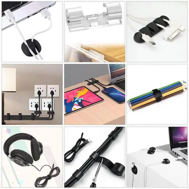 Alt view image 7 of 7 - Cord Management Organizer Kit 4 Cable Sleeve split with 41Self Adhesive Cable Clips Holder, 10pcs and 2 Roll Self Adhesive tie and 100 Fastening Cable Ties for TV Office Car Desk Home