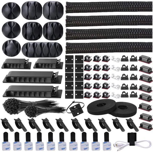 Main image of 311Pcs Cable Management Organizer Kit 4 Cable Sleeve Split,53Cable Clips 12Cord Clips Holder,22 Cable Ties, 20 Adhesive Wall Cable Tie, 200Fasten Cable Ties for TV Office Home Electronics