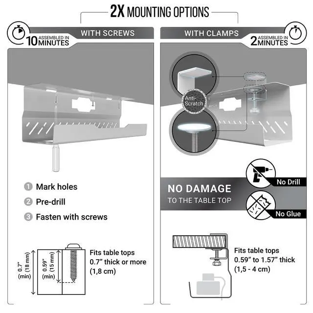Alt view image 3 of 7 - Under Desk Cable Management Tray no Drill Wire Management - Cord Organizer Huge Load Capacity Under Desk Cable Tray no Drill (White, 2 Pieces Set)