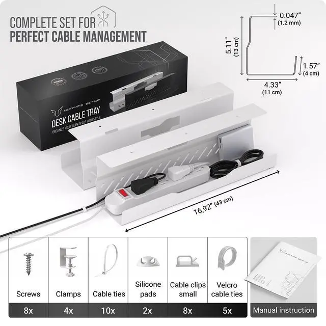 Alt view image 6 of 7 - Under Desk Cable Management Tray no Drill Wire Management - Cord Organizer Huge Load Capacity Under Desk Cable Tray no Drill (White, 2 Pieces Set)
