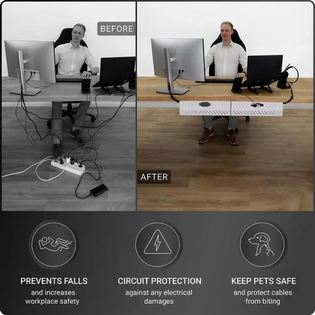 Alt view image 5 of 7 - Under Desk Cable Management Tray no Drill Wire Management - Cord Organizer Huge Load Capacity Under Desk Cable Tray no Drill (White, 2 Pieces Set)