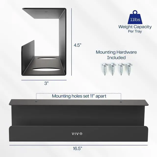 Alt view image 3 of 7 - Under Desk 17 inch Cable Management Trays, Power Strip Holders, Cord Organizers, Wire Tamers for Office and Home, Black, 2 Pack, DESK-AC06-2C