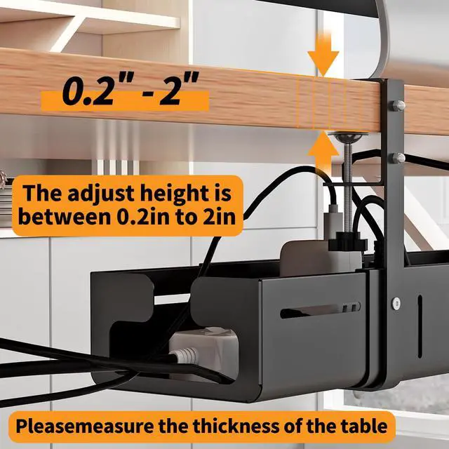 Alt view image 5 of 7 - Under Desk Cable Management Tray, Expandable Length 25.2"-38.6",No Drill No Damage to Desk,Cable Tray with Clamp for with Wire Management,for Cord Organizer for Home Office Standing Desk, Black