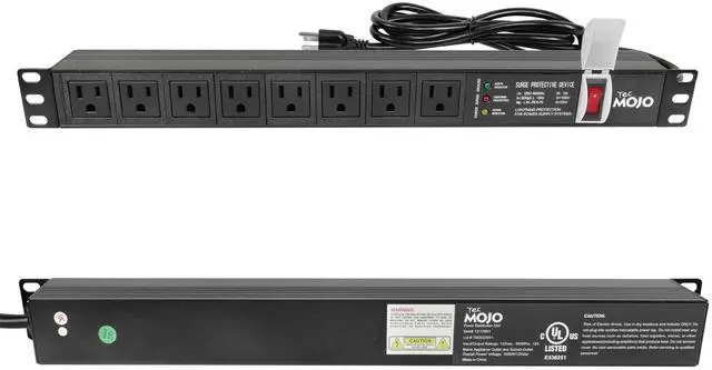Main image of 1U Rack-Mount Horizontal 8-Outlet Power Strip UL Listed PDU with Surge Protection LED Indicators 6ft Cord Power Distribution for IT and Network Server Racks