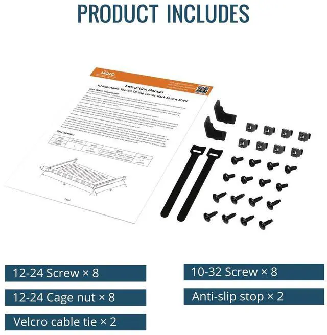 Alt view image 6 of 6 - 1U Sliding Rack Shelf,4-Post Vented Rack Mount Shelf,13.8in Deep with Adjustable Mounting Depth 13.8-19.7in,Supports to 110lbs,for 19 Inch AV/Network Equipment Rack,Unassembled,Black