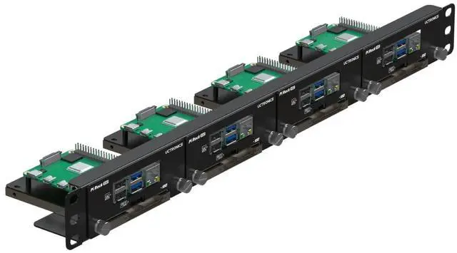 Main image of 19 1U Rack Mount for Raspberry Pi with SSD Mounting Brackets, Thumbscrews Front Removable Bracket Supports Up to 4 Raspberry Pi 5, 3B/3B+, 4B and 4 SSDs, Option SD Card Adapter