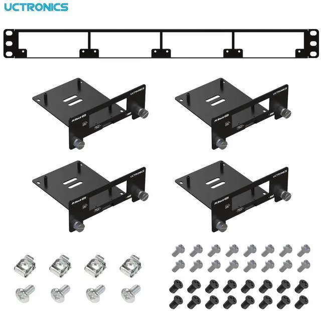 Alt view image 2 of 6 - 19 1U Rack Mount for Raspberry Pi with SSD Mounting Brackets, Thumbscrews Front Removable Bracket Supports Up to 4 Raspberry Pi 5, 3B/3B+, 4B and 4 SSDs, Option SD Card Adapter