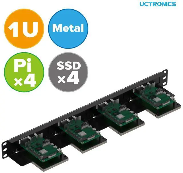 Alt view image 3 of 6 - 19 1U Rack Mount for Raspberry Pi with SSD Mounting Brackets, Thumbscrews Front Removable Bracket Supports Up to 4 Raspberry Pi 5, 3B/3B+, 4B and 4 SSDs, Option SD Card Adapter