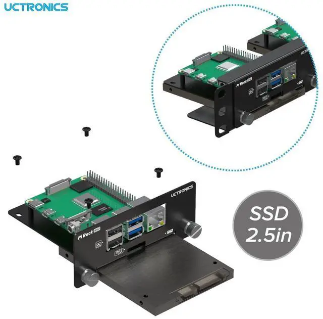 Alt view image 4 of 6 - 19 1U Rack Mount for Raspberry Pi with SSD Mounting Brackets, Thumbscrews Front Removable Bracket Supports Up to 4 Raspberry Pi 5, 3B/3B+, 4B and 4 SSDs, Option SD Card Adapter