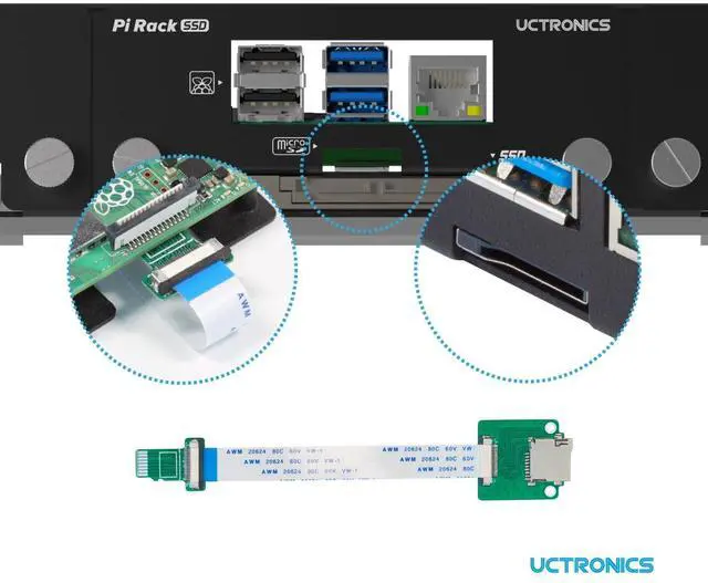 Alt view image 6 of 6 - 19 1U Rack Mount for Raspberry Pi with SSD Mounting Brackets, Thumbscrews Front Removable Bracket Supports Up to 4 Raspberry Pi 5, 3B/3B+, 4B and 4 SSDs, Option SD Card Adapter