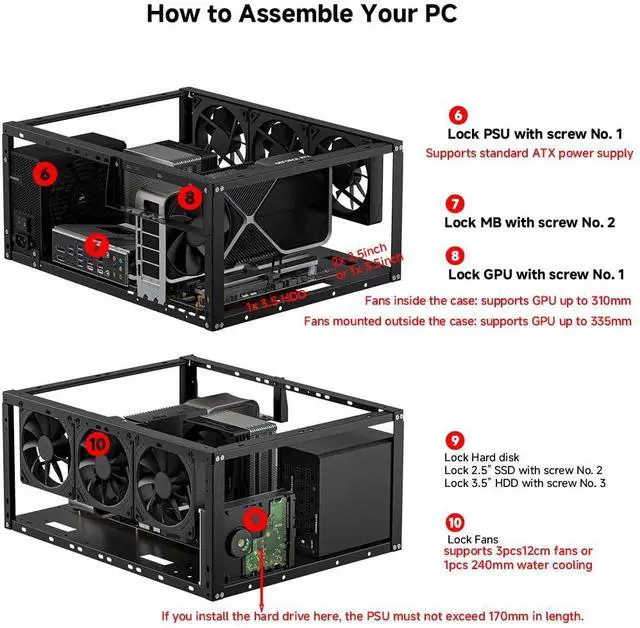 Alt view image 4 of 6 - PC Test Bench, Open Air PC Case, Open Frame Computer Chassis, Techbench Server Rack Mount PC Case for ETAX ATX MATX ETAX X79 X99 Micro ATX Motherboards (Stackable)