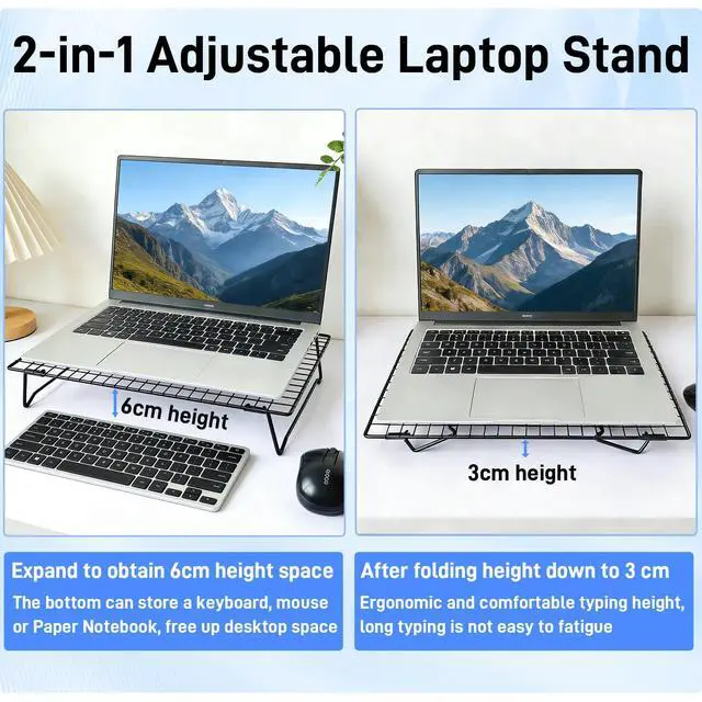 Alt view image 4 of 7 - Laptop Cooling Pad Stand with Cooling Mesh, Height Adjustable Metal Laptop Stand for DeskErgonomic Notebook Riser Fits Most 10-16 Inch Laptops