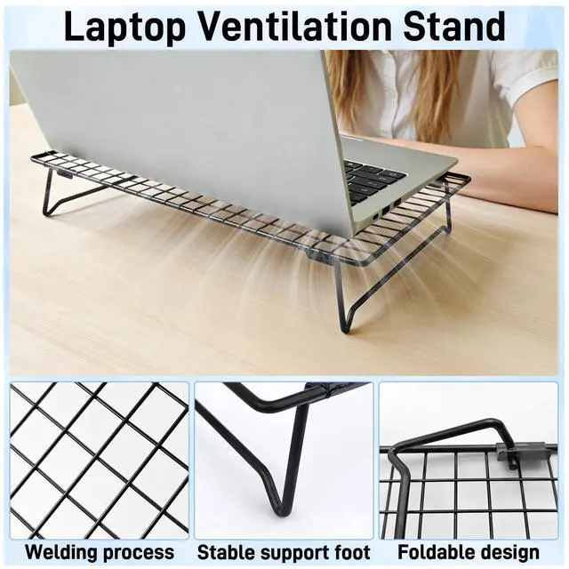 Alt view image 5 of 7 - Laptop Cooling Pad Stand with Cooling Mesh, Height Adjustable Metal Laptop Stand for DeskErgonomic Notebook Riser Fits Most 10-16 Inch Laptops