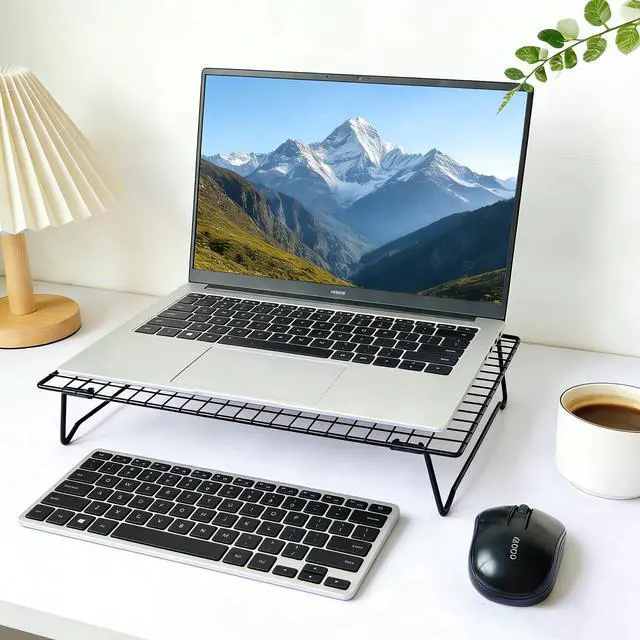 Alt view image 6 of 7 - Laptop Cooling Pad Stand with Cooling Mesh, Height Adjustable Metal Laptop Stand for DeskErgonomic Notebook Riser Fits Most 10-16 Inch Laptops