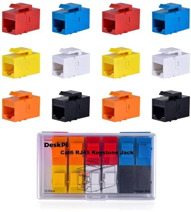 Main image of 12-Pack Cat6 RJ45 Keystone Jack Insert, Ethernet Keystone Jack for Patch Panel, Multicolor